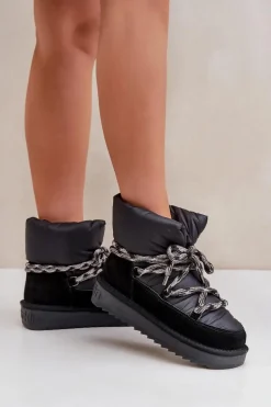 Zamszowe Śniegowce Damskie Z Grubym Sznurowaniem D.Franklin DFSH375003 Czarne