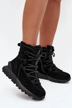 Zamszowe Śniegowce Damskie Z Futerkiem Big Star SS274319 Czarne