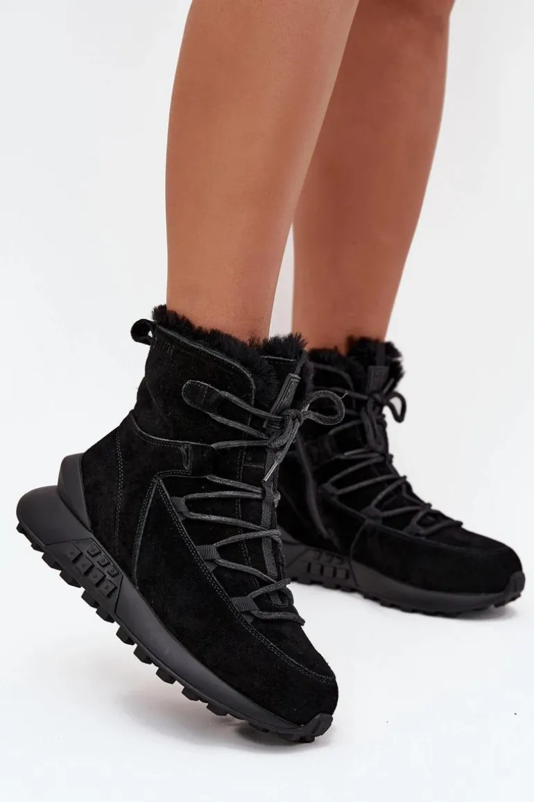 Zamszowe Śniegowce Damskie Z Futerkiem Big Star SS274319 Czarne