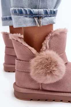 Zamszowe Śniegowce Damskie Z Wycięciami Różowe Eraclio