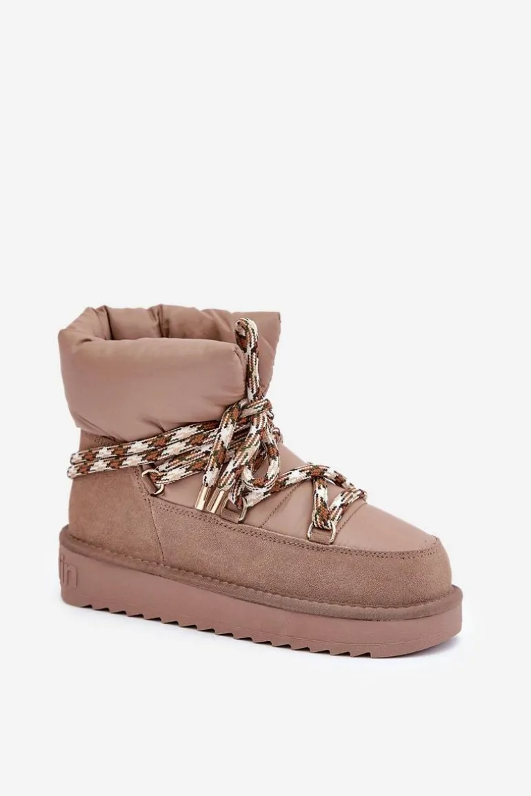 Zamszowe Śniegowce Damskie Z Grubym Sznurowaniem D.Franklin DFSH375003 Taupe