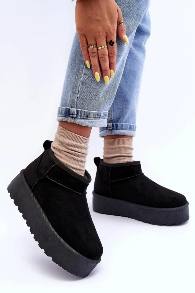 Zamszowe Śniegowce Na Platformie Czarne Corcoran