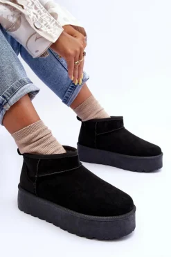 Zamszowe Śniegowce Na Platformie Czarne Corcoran