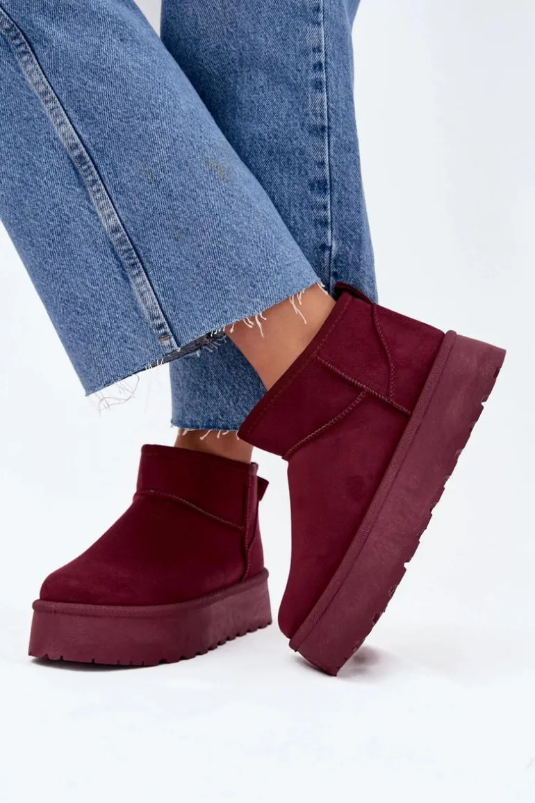 Zamszowe Śniegowce Na Platformie Bordowe Corcoran