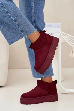 Zamszowe Śniegowce Na Platformie Bordowe Corcoran