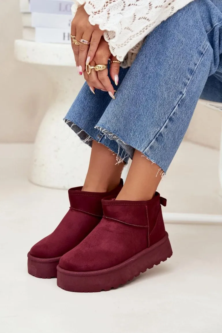 Zamszowe Śniegowce Na Platformie Bordowe Corcoran