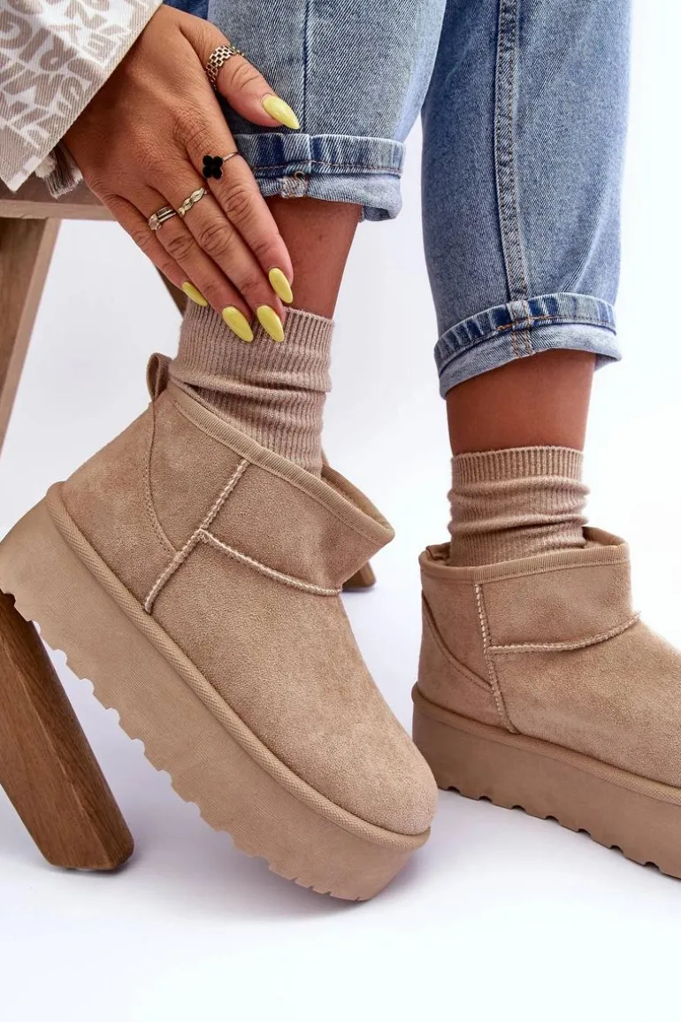 Zamszowe Śniegowce Na Platformie Beżowe Corcoran