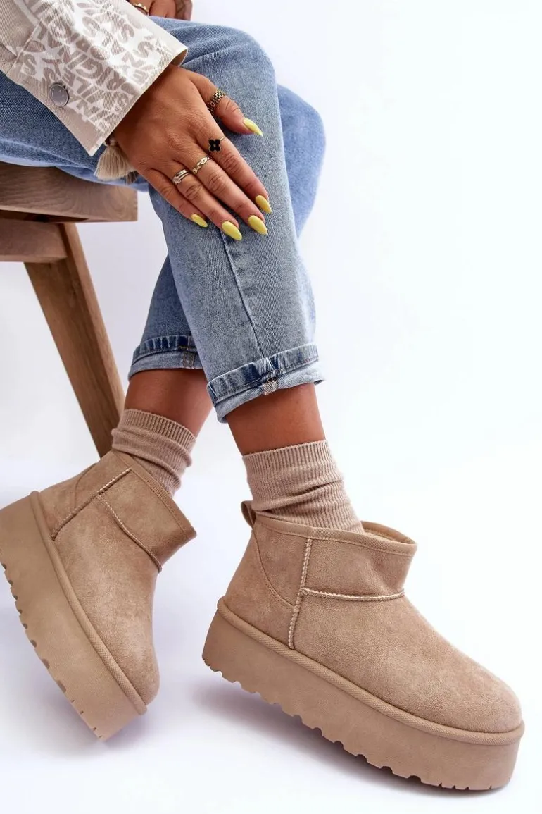 Zamszowe Śniegowce Na Platformie Beżowe Corcoran