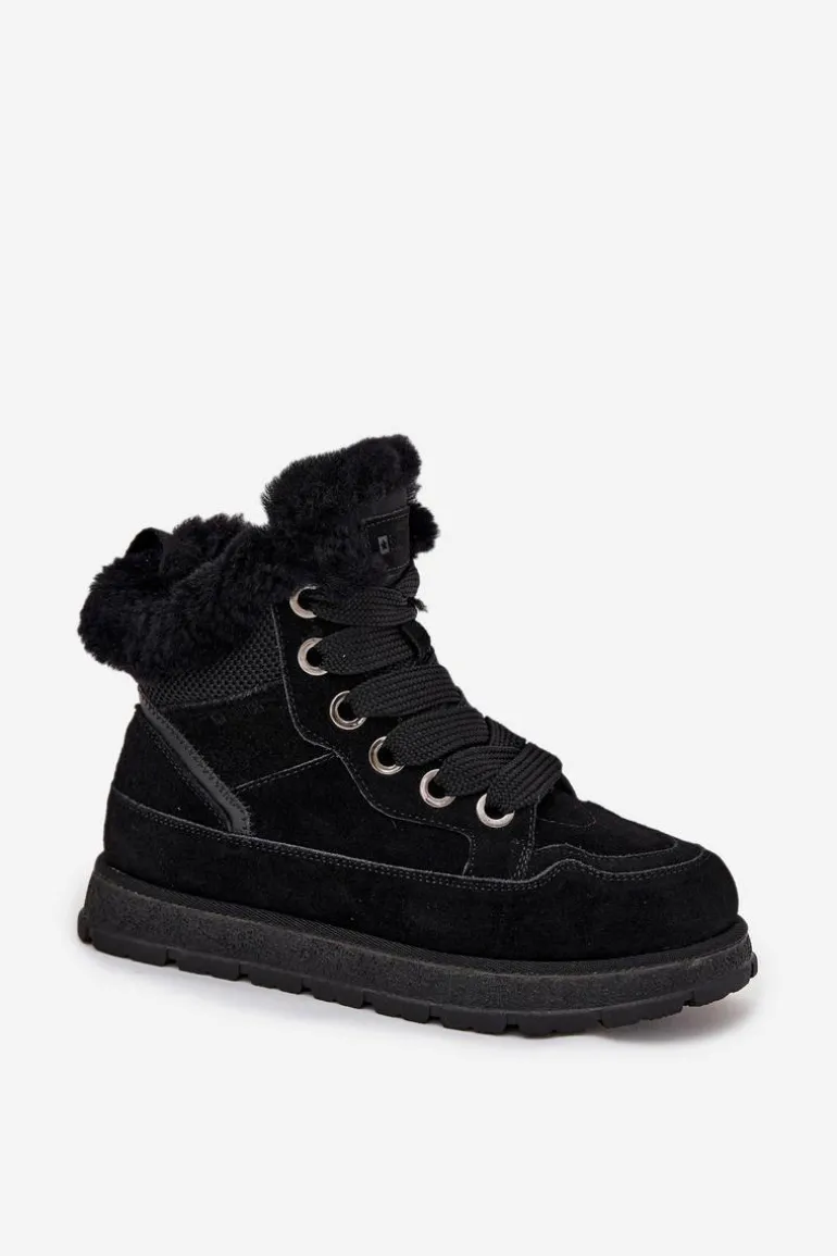 Zamszowe Śniegowce Trapery Damskie Na Platformie Z Futerkiem Big Star SS274369 Czarne