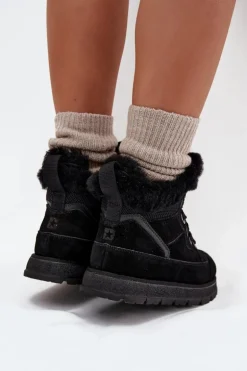 Zamszowe Śniegowce Trapery Damskie Na Platformie Z Futerkiem Big Star SS274369 Czarne