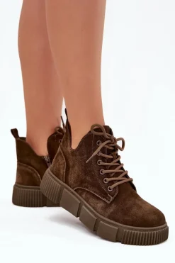 Zamszowe Niskie Botki Damskie Na Platformie Big Star SS274595 Brązowe