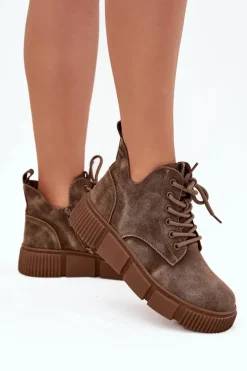 Zamszowe Niskie Botki Damskie Na Platformie Big Star SS274594 Beżowe