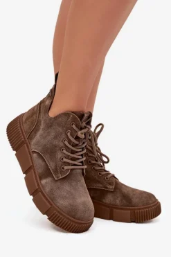 Zamszowe Niskie Botki Damskie Na Platformie Big Star SS274594 Beżowe