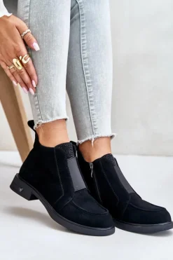 Zamszowe Niskie Botki Na Płaskim Obcasie Ocieplane D&A JC42-23 Czarne