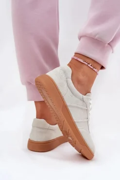 Zamszowe Niskie Sneakersy Damskie Szare Paliana