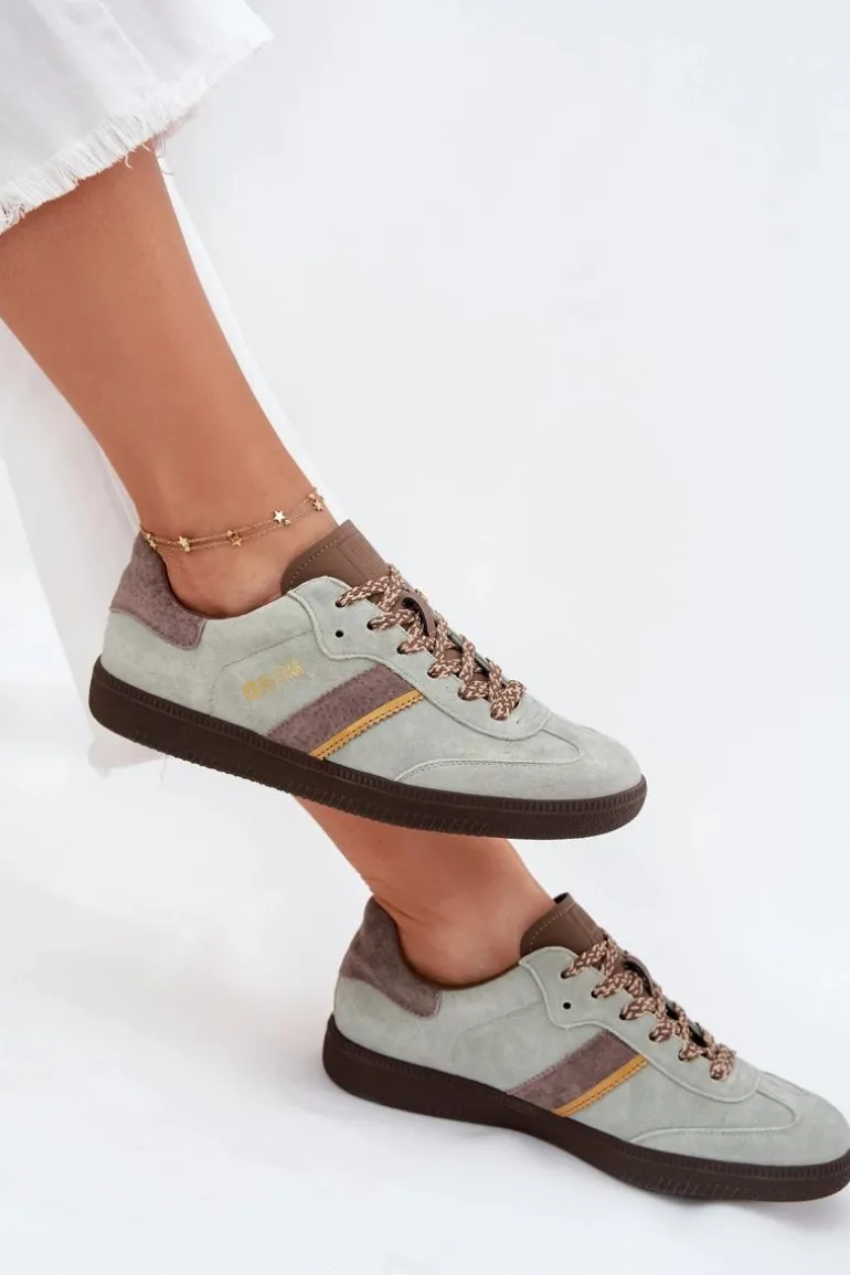 Zamszowe Niskie Sneakersy Damskie Big Star SS274678 HI-POLY SYSTEM Miętowe