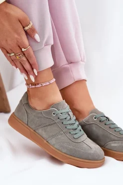 Zamszowe Niskie Sneakersy Damskie Zielone Paliana