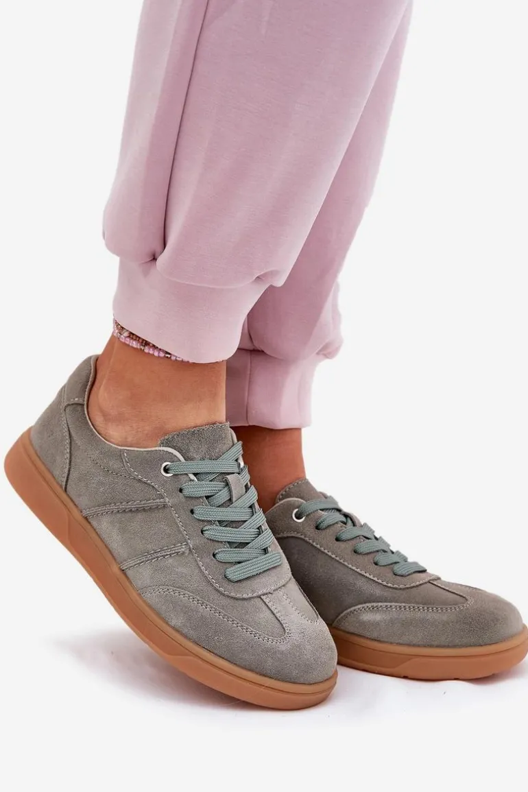 Zamszowe Niskie Sneakersy Damskie Zielone Paliana