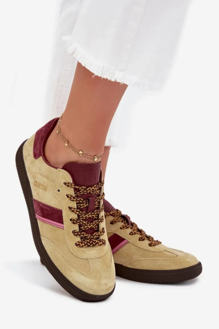 Zamszowe Niskie Sneakersy Damskie Big Star SS274680 HI-POLY SYSTEM Limonkowe