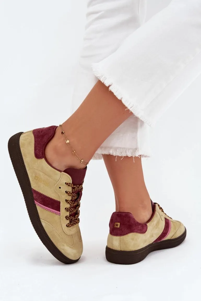 Zamszowe Niskie Sneakersy Damskie Big Star SS274680 HI-POLY SYSTEM Limonkowe