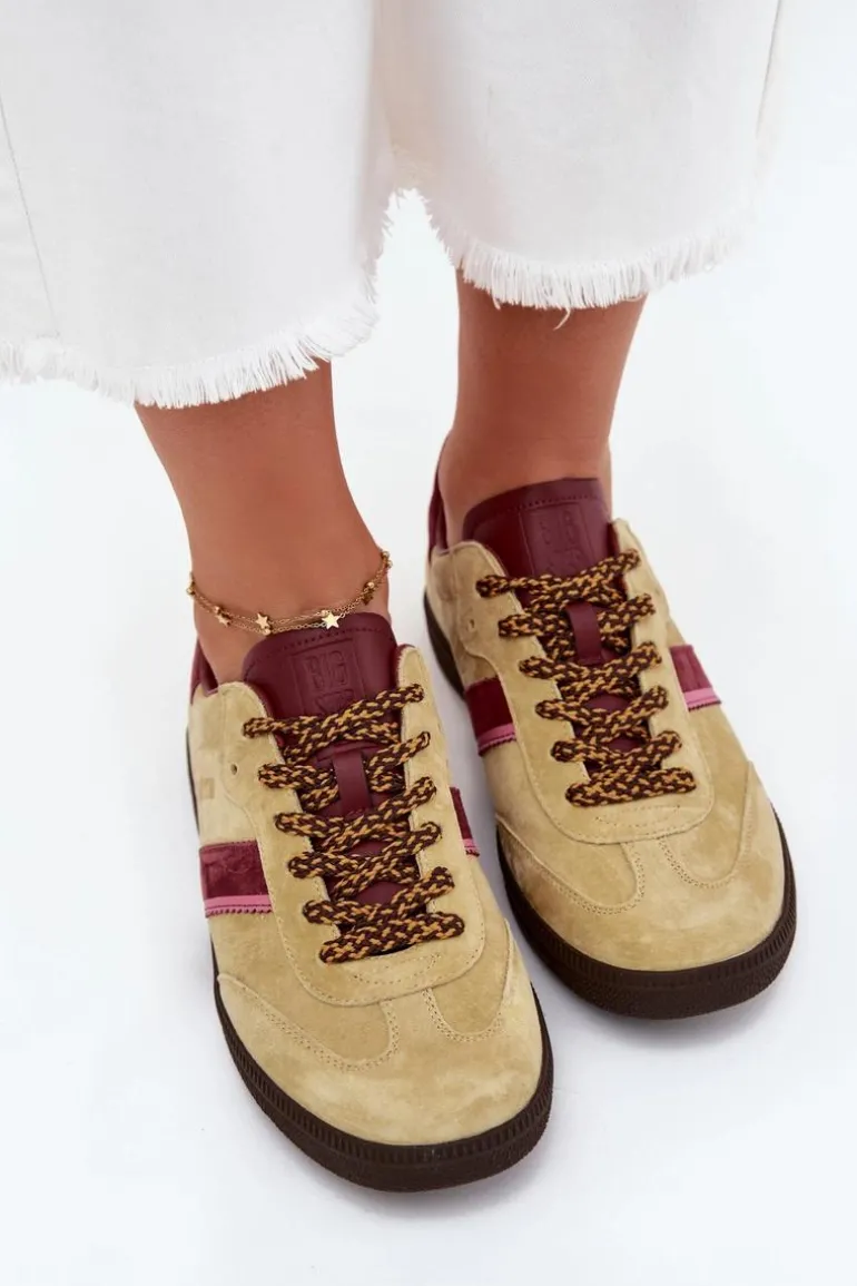 Zamszowe Niskie Sneakersy Damskie Big Star SS274680 HI-POLY SYSTEM Limonkowe