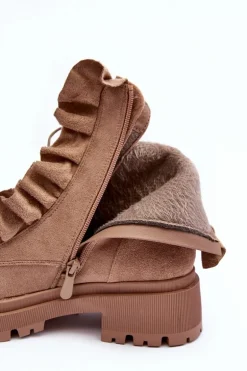 Zamszowe Ocieplane Botki Workery Na Płaskim Obcasie Beżowe Nacelle