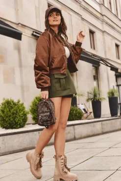 Zamszowe Ocieplane Botki Workery Na Płaskim Obcasie Beżowe Nacelle