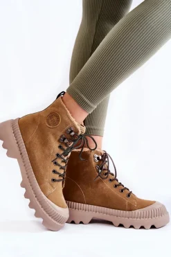 Zamszowe Ocieplane Botki Trapery Big Star KK274521 Beżowe