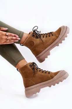 Zamszowe Ocieplane Botki Trapery Big Star KK274521 Beżowe