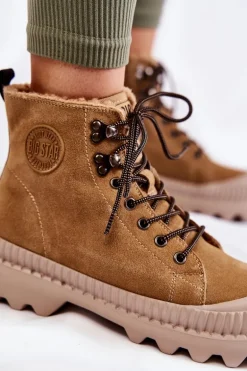 Zamszowe Ocieplane Botki Trapery Big Star KK274521 Beżowe