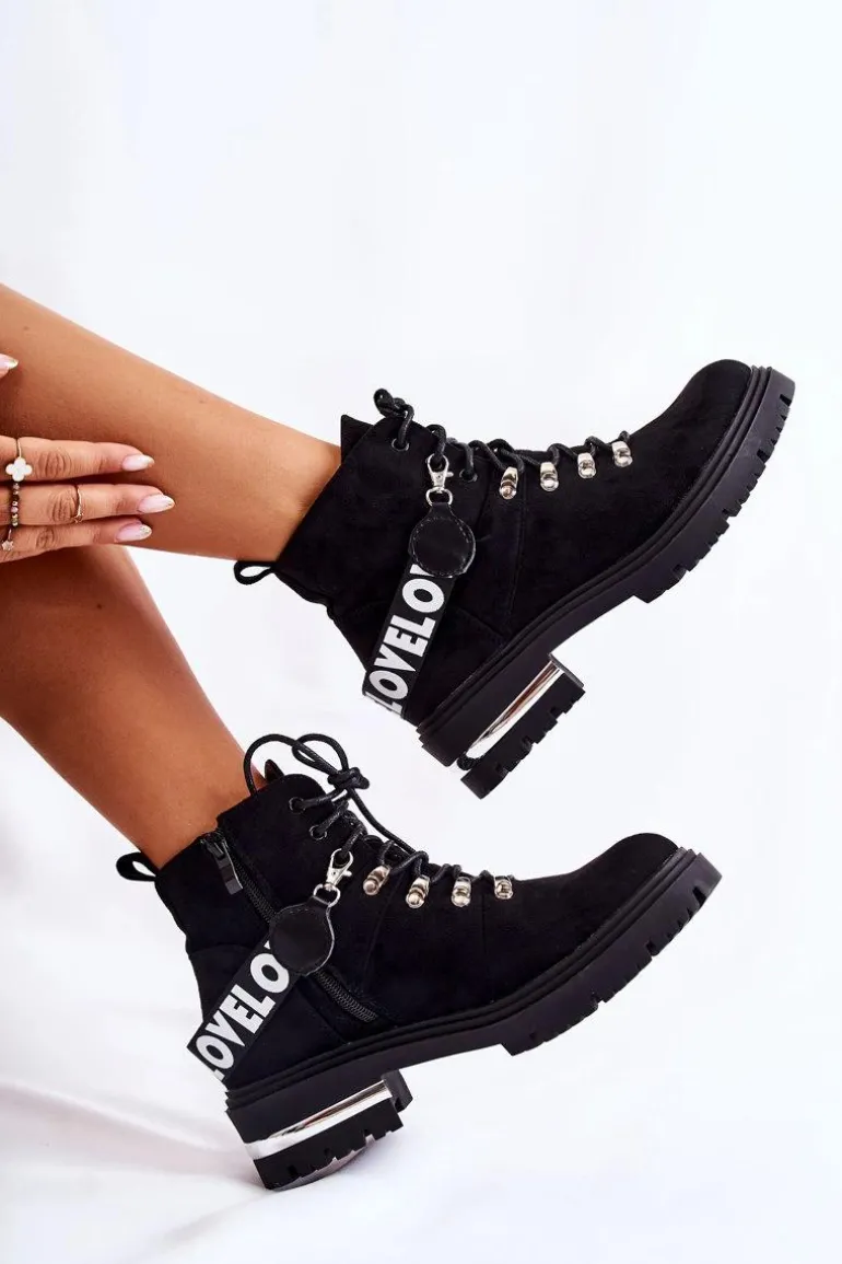 Zamszowe Ocieplane Botki Z Paskiem Czarne Aurelio