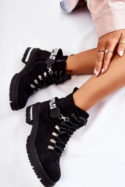 Zamszowe Ocieplane Botki Z Paskiem Czarne Aurelio