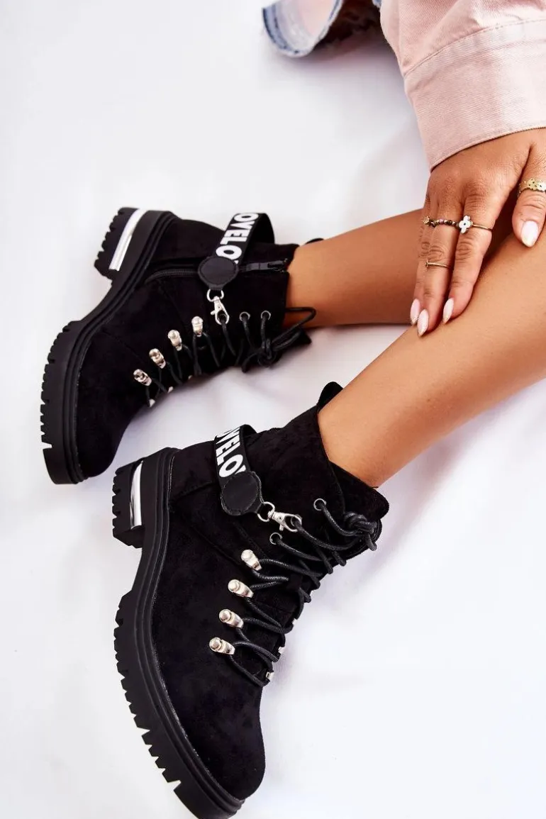 Zamszowe Ocieplane Botki Z Paskiem Czarne Aurelio