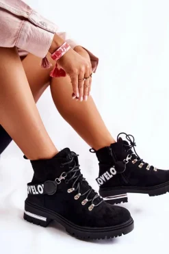 Zamszowe Ocieplane Botki Z Paskiem Czarne Aurelio