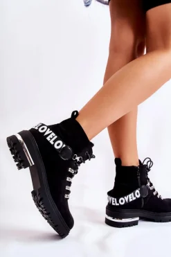 Zamszowe Ocieplane Botki Z Paskiem Czarne Aurelio