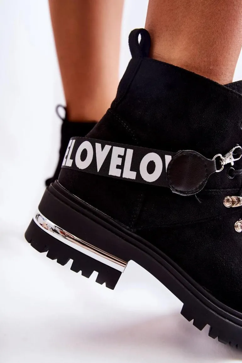 Zamszowe Ocieplane Botki Z Paskiem Czarne Aurelio