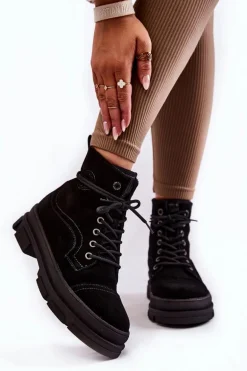 Zamszowe Ocieplane Botki Trapery Big Star KK274525 Czarne