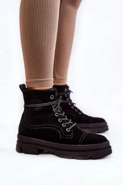 Zamszowe Ocieplane Botki Trapery Big Star KK274525 Czarne