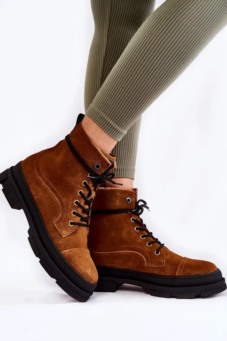 Zamszowe Ocieplane Botki Trapery Big Star KK274524 Brązowe