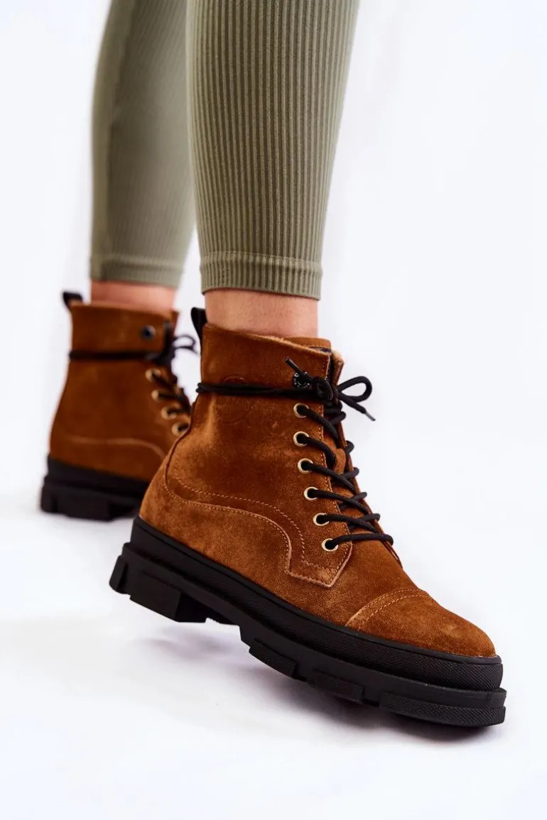 Zamszowe Ocieplane Botki Trapery Big Star KK274524 Brązowe