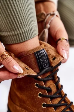 Zamszowe Ocieplane Botki Trapery Big Star KK274524 Brązowe