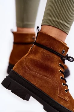 Zamszowe Ocieplane Botki Trapery Big Star KK274524 Brązowe