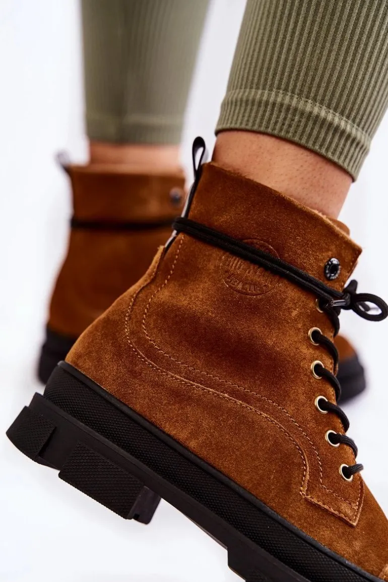 Zamszowe Ocieplane Botki Trapery Big Star KK274524 Brązowe