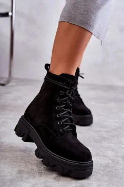 Zamszowe Ocieplane Botki Workery Czarne Darvin