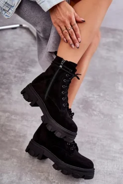 Zamszowe Ocieplane Botki Workery Czarne Darvin