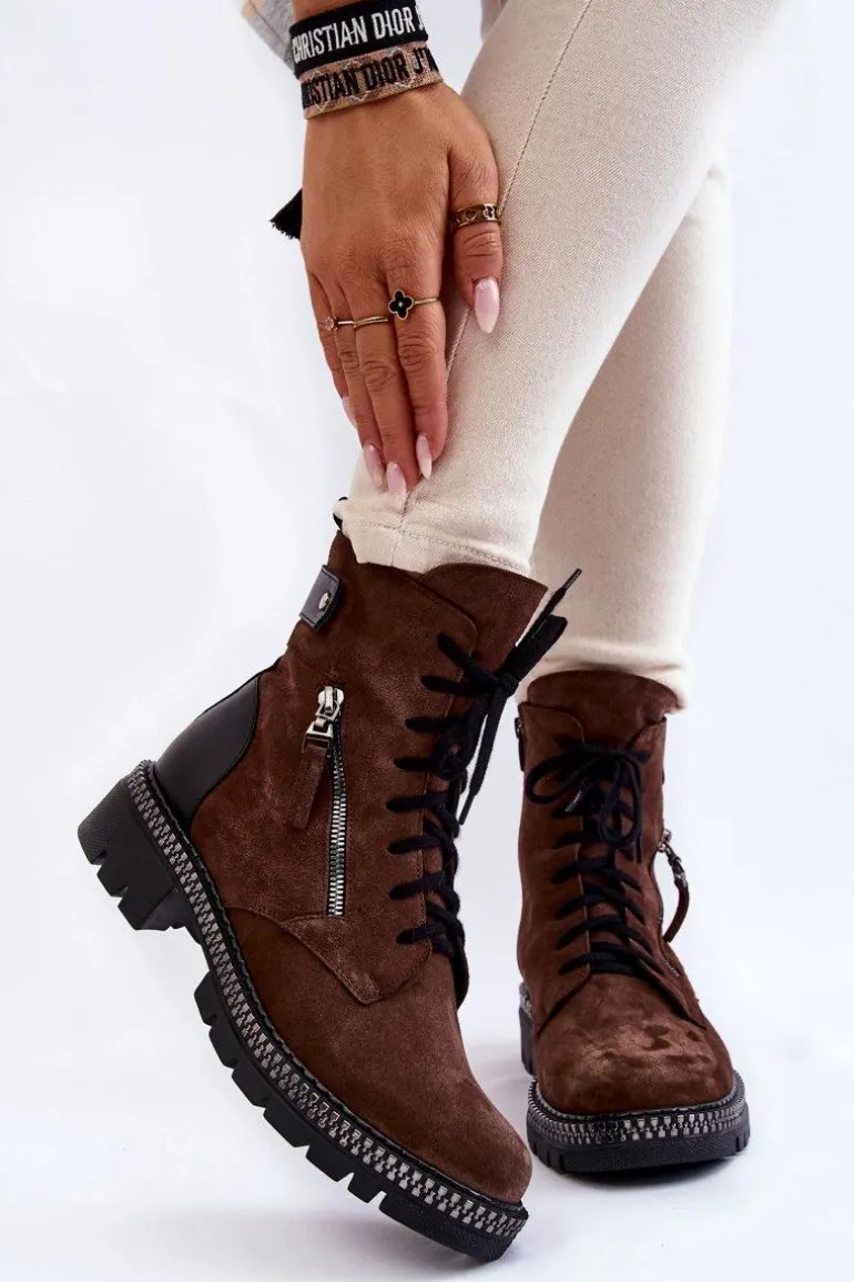 Zamszowe Ocieplane Botki Laura Messi 2508 Brązowe