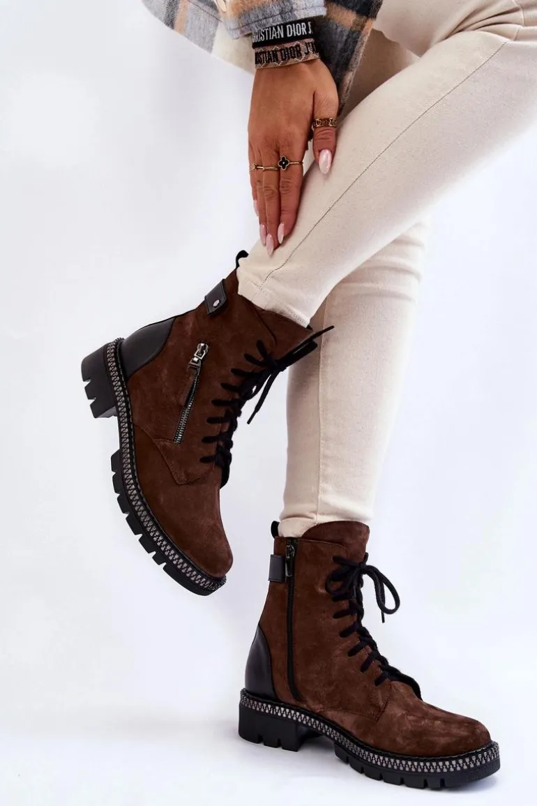 Zamszowe Ocieplane Botki Laura Messi 2508 Brązowe