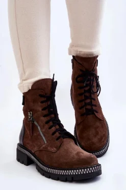 Zamszowe Ocieplane Botki Laura Messi 2508 Brązowe