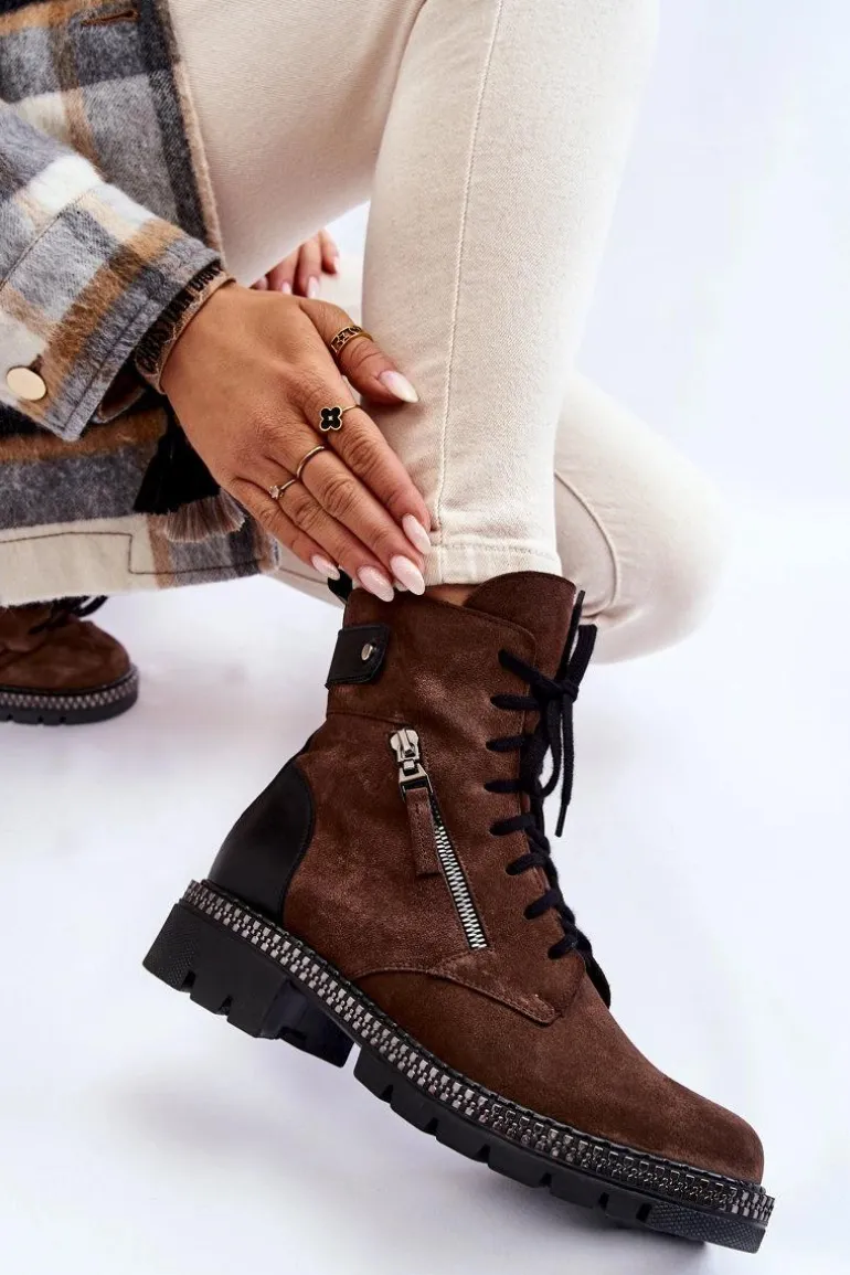 Zamszowe Ocieplane Botki Laura Messi 2508 Brązowe