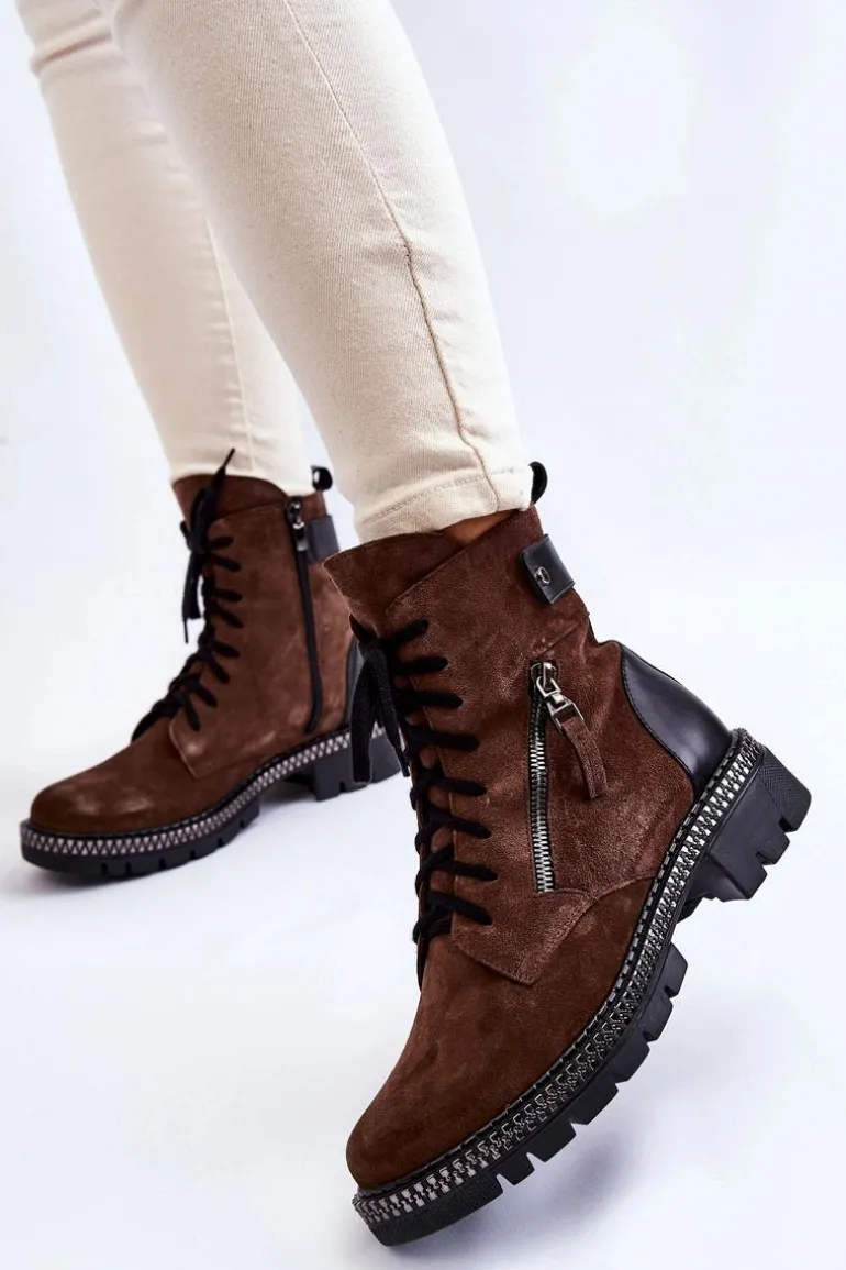 Zamszowe Ocieplane Botki Laura Messi 2508 Brązowe